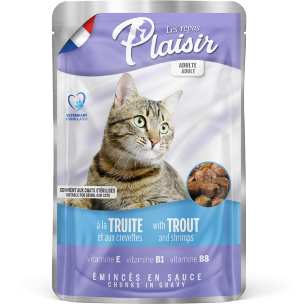 Plaisir Chunks with TROUT & SHRIMPS in gravy – Pouch 100g