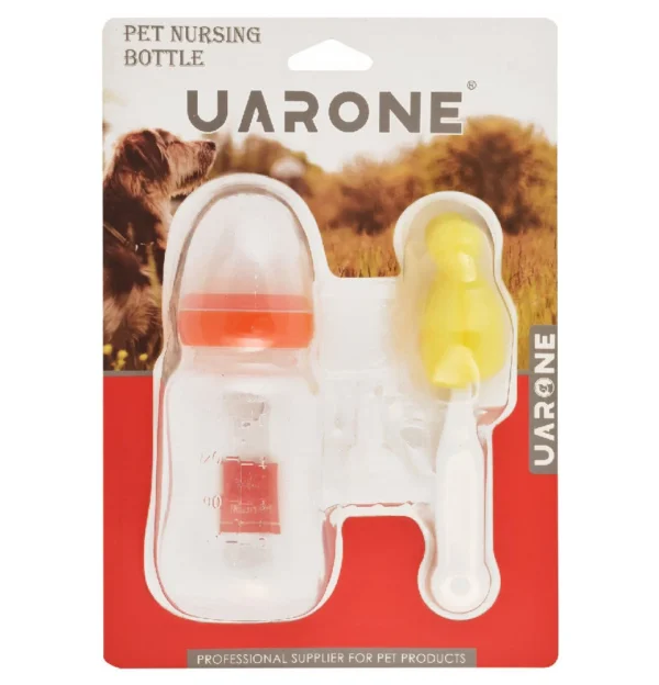 Uarone Orange and White Pet Nursing Bottle with Cleaning Brush